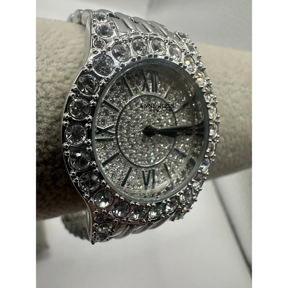 Anne Klein 12/2343 New Battery New York Crystal Accented Silver 32MM 5.5